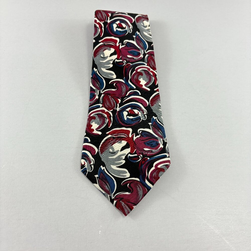 Oleg Cassini Black / Maroon Floral Men's Tie 4" x 59"